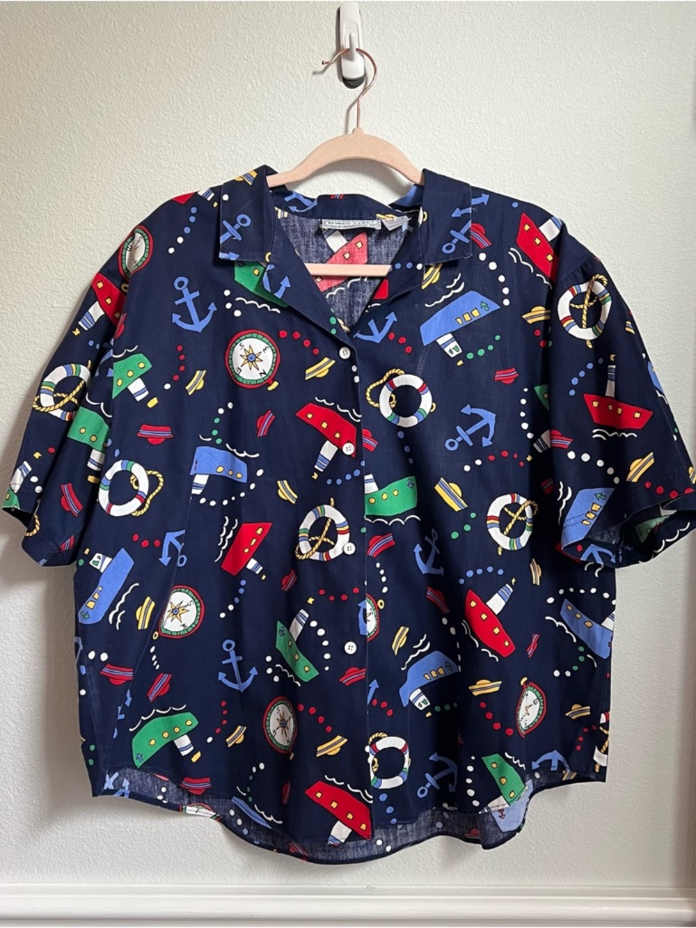Vintage Oxford Sport Nautical Sailor Button Down Women’s Shirt Cruise Cosplay